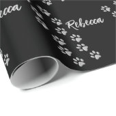 Silver Dog Paws Schwarzer Hintergrund Print Patter Geschenkpapier (Rolleneckpunkt)