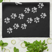 Silver Dog Paws Schwarzer Hintergrund Print Patter Geschirrtuch (Gefaltet)