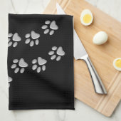 Silver Dog Paws Schwarzer Hintergrund Print Patter Geschirrtuch (Viertel Falte)