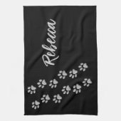 Silver Dog Paws Schwarzer Hintergrund Print Patter Geschirrtuch (Vertikal)