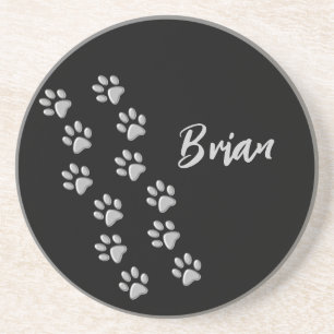 Silver Dog Paws Schwarzer Hintergrund Print Patter Getränkeuntersetzer