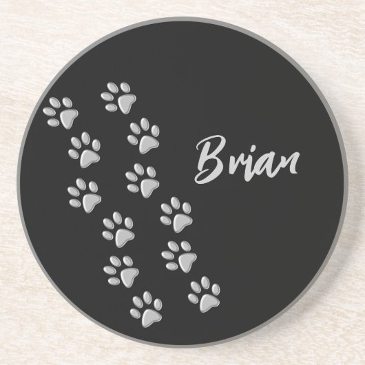 Silver Dog Paws Schwarzer Hintergrund Print Patter Getränkeuntersetzer (Vorne)