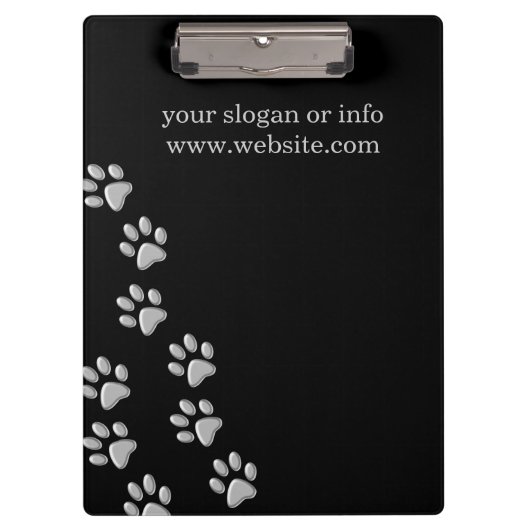 Silver Dog Paws Schwarzer Hintergrund Print Patter Klemmbrett (Vorderseite)