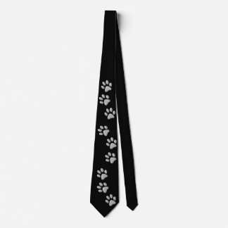 Silver Dog Paws Schwarzer Hintergrund Print Patter Krawatte