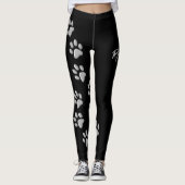 Silver Dog Paws Schwarzer Hintergrund Print Patter Leggings (Vorderseite)