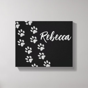 Silver Dog Paws Schwarzer Hintergrund Print Patter Leinwanddruck