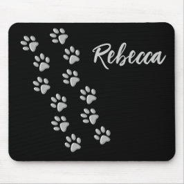 Silver Dog Paws Schwarzer Hintergrund Print Patter Mousepad
