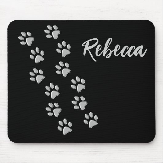 Silver Dog Paws Schwarzer Hintergrund Print Patter Mousepad (Vorne)