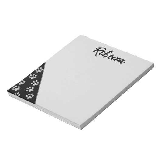 Silver Dog Paws Schwarzer Hintergrund Print Patter Notizblock (Rotiert)