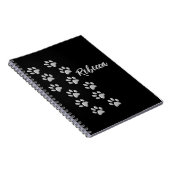 Silver Dog Paws Schwarzer Hintergrund Print Patter Notizblock (Rechte Seite)