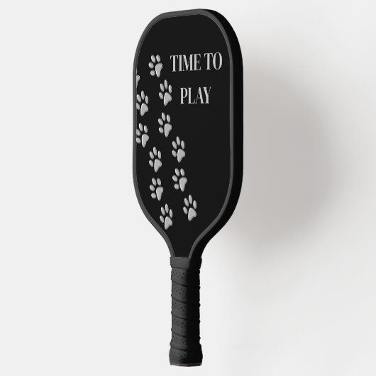 Silver Dog Paws Schwarzer Hintergrund Print Patter Pickleball Schläger (Links)
