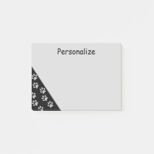 Silver Dog Paws Schwarzer Hintergrund Print Patter Post-it Klebezettel