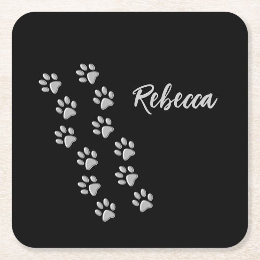 Silver Dog Paws Schwarzer Hintergrund Print Patter Rechteckiger Pappuntersetzer (Vorderseite)