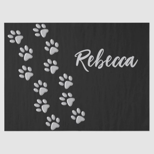 Silver Dog Paws Schwarzer Hintergrund Print Patter Seidenpapier (Vorderseite)