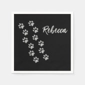Silver Dog Paws Schwarzer Hintergrund Print Patter Serviette (Vorderseite)