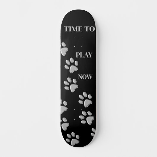 Silver Dog Paws Schwarzer Hintergrund Print Patter Skateboard (Vorderseite)