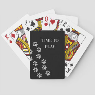 Silver Dog Paws Schwarzer Hintergrund Print Patter Spielkarten