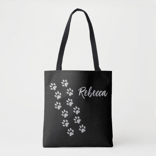 Silver Dog Paws Schwarzer Hintergrund Print Patter Tasche (Vorderseite)