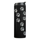 Silver Dog Paws Schwarzer Hintergrund Print Patter Thermosbecher (Nach links gedreht)
