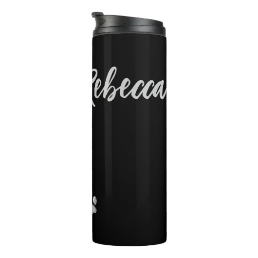 Silver Dog Paws Schwarzer Hintergrund Print Patter Thermosbecher (Nach rechts gedreht)