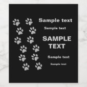 Silver Dog Paws Schwarzer Hintergrund Print Patter Weinetikett (Einzelnes Label)
