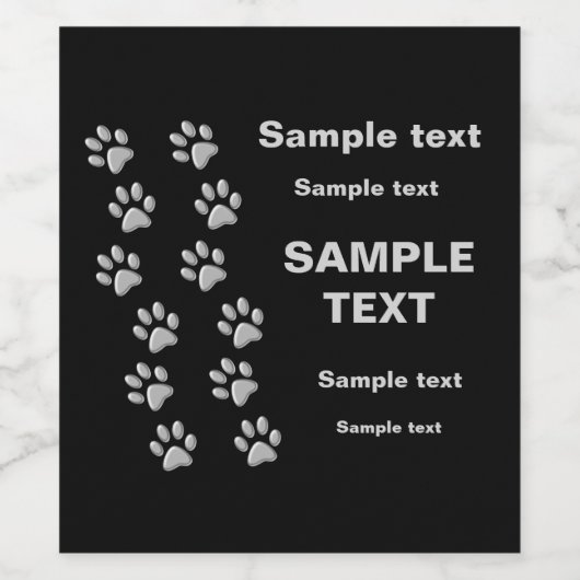 Silver Dog Paws Schwarzer Hintergrund Print Patter Weinetikett (Einzelnes Label)