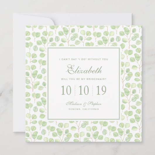 Silver Dollar Eucalyptus & Branchen - Bridesmaid Einladung (Vorderseite)