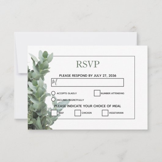 Silver Dollar Eucalyptus Wedding RSVP Cards Karte (Vorderseite)