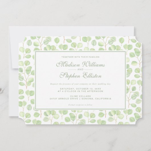 Silver Dollar Eukalyptus & Branches - Hochzeit Einladung (Vorderseite)
