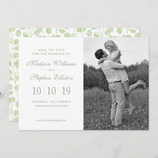 Silver Dollar Eukalyptus & Branches - Rett des Dat Save The Date (Vorne/Hinten)