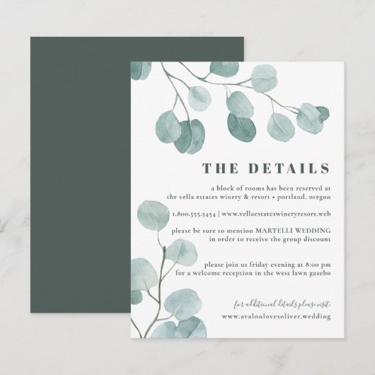 Silver Dollar Eukalyptus Wedding Begleitkarte (Vorne/Hinten)