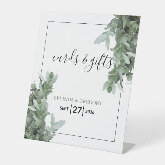 Silver Dollar Eukalyptus Wedding Cards & Gifts Sockelschild (Vorderseite)