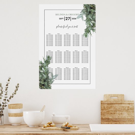 Silver Dollar Eukalyptus Wedding Chart Poster (Küche)