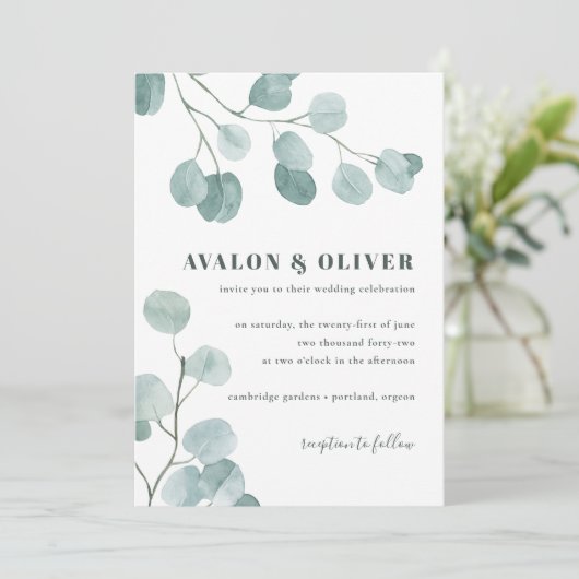 Silver Dollar Eukalyptus Wedding Einladung (Stehend Vorderseite)