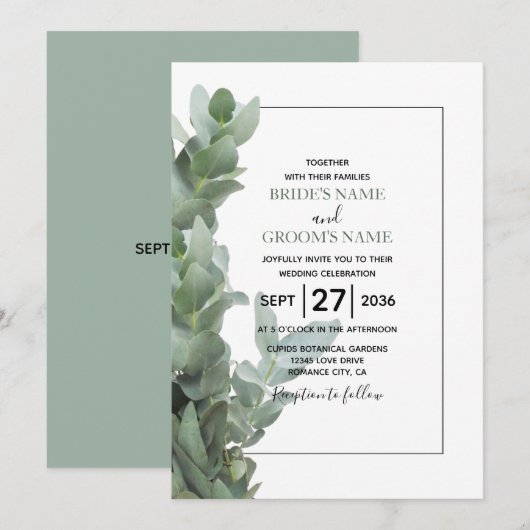 Silver Dollar Eukalyptus Wedding Einladungen (Vorne/Hinten)