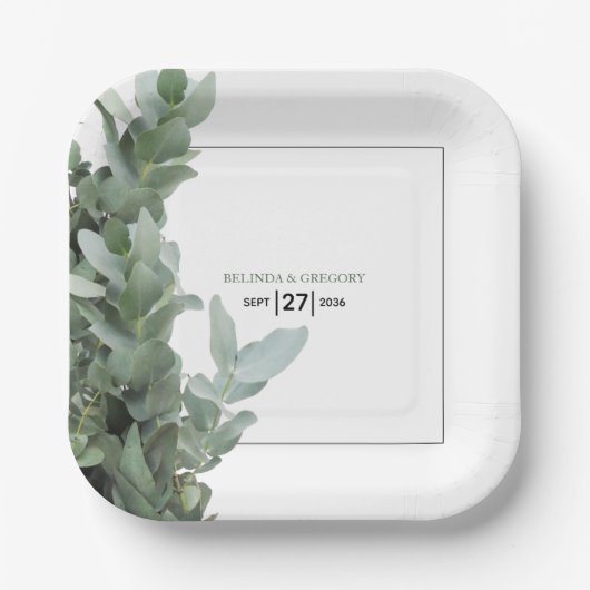Silver Dollar Eukalyptus Wedding Pappteller (Vorderseite)