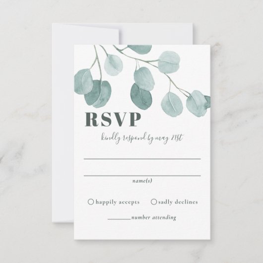 Silver Dollar Eukalyptus Wedding RSVP Karte (Vorderseite)