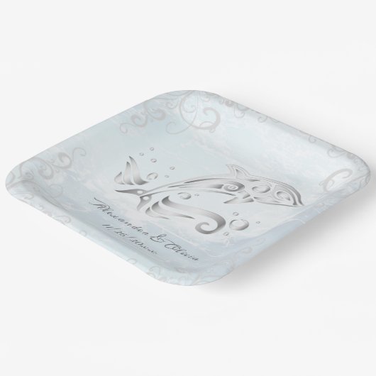 Silver Dolphin Polterabend Papierplatte Pappteller (Gewinkelt)