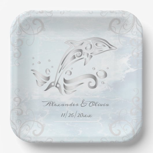 Silver Dolphin Polterabend Papierplatte Pappteller (Vorderseite)