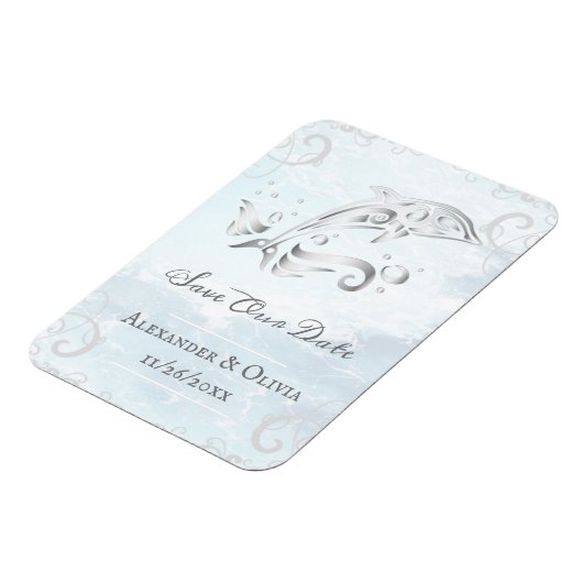 Silver Dolphin Save the Date Magnet (Linke Seite)