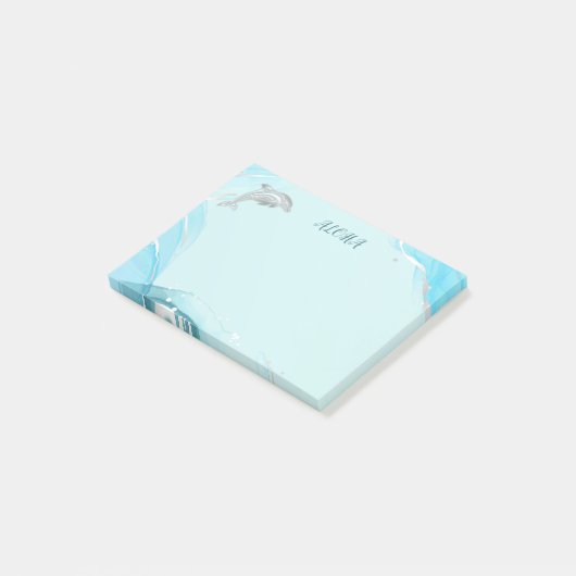 Silver Dolphin Türkis Tinte Aloha Custom Post-it Klebezettel (angewinkelt)
