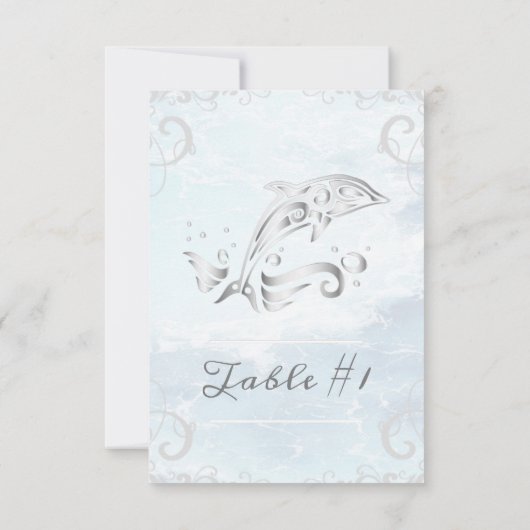 Silver Dolphin Wedding Table Card Einladung (Rückseite)