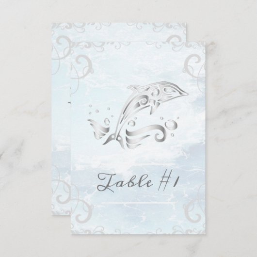 Silver Dolphin Wedding Table Card Einladung (Vorne/Hinten)
