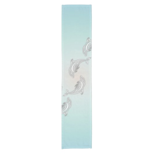 Silver Dolphins Wave Beachstyle Kurzer Tischläufer (Vorderseite)