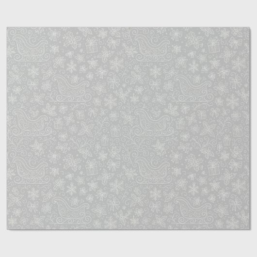 Silver Doodle Christmas Sleigh Pattern Geschenkpapier (Flach)
