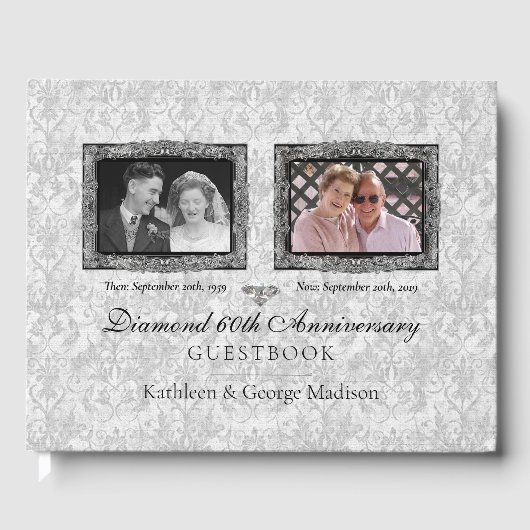 Silver Double Foto Diamond Jubiläum Gästebuch (Vorderseite)
