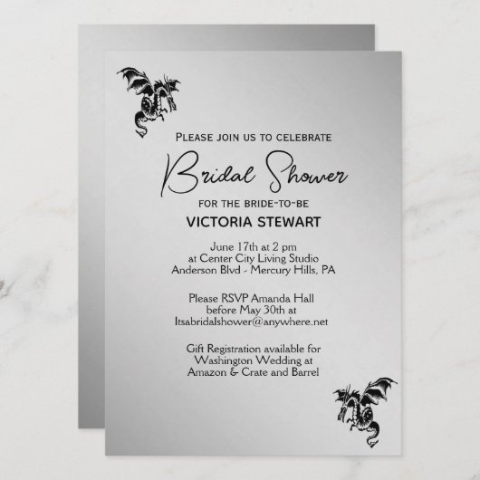 Silver Dragon Fantasy Bridal Dusche Einladung (Vorne/Hinten)