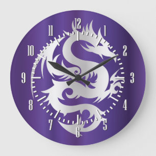 Silver Dragon on Imperial Purple Große Wanduhr