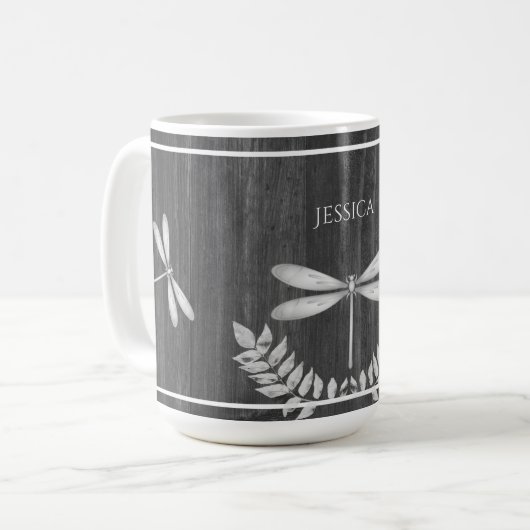 Silver Dragonfly Rustic Personalisiert Coffee Tass Kaffeetasse (Vorderseite Links)