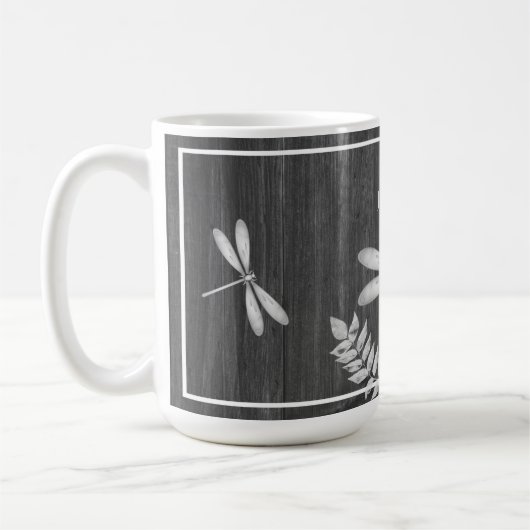 Silver Dragonfly Rustic Personalisiert Coffee Tass Kaffeetasse (Links)